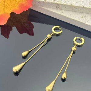 Pendientes largos acero dorado con cadena y colgante gota