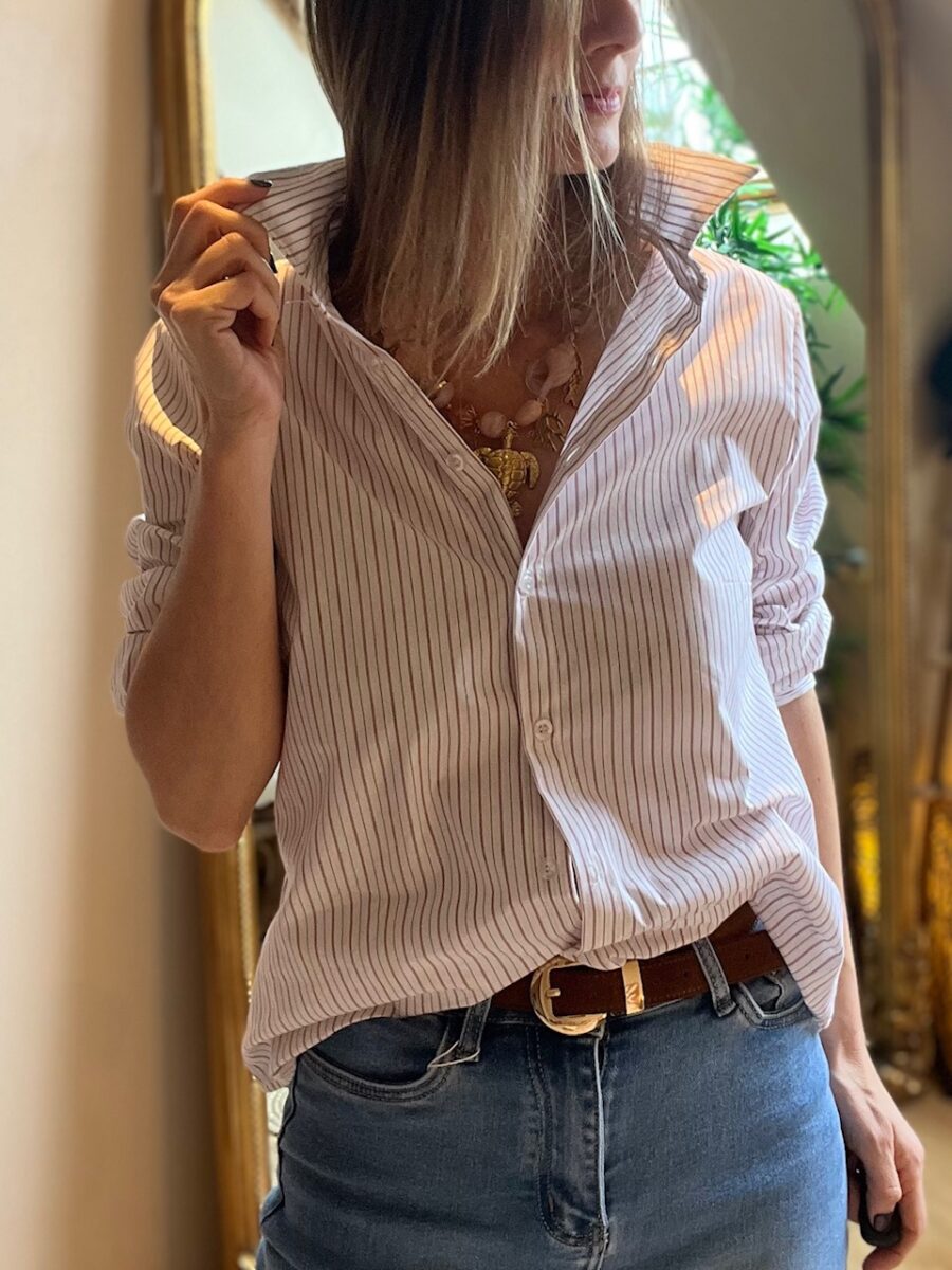 Camisa de Rayas Finas Burdeos