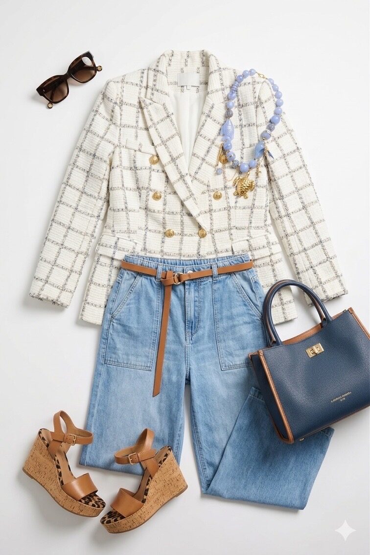 Blazer Tweed Blanco con Botones Dorados – Estilo Chanel