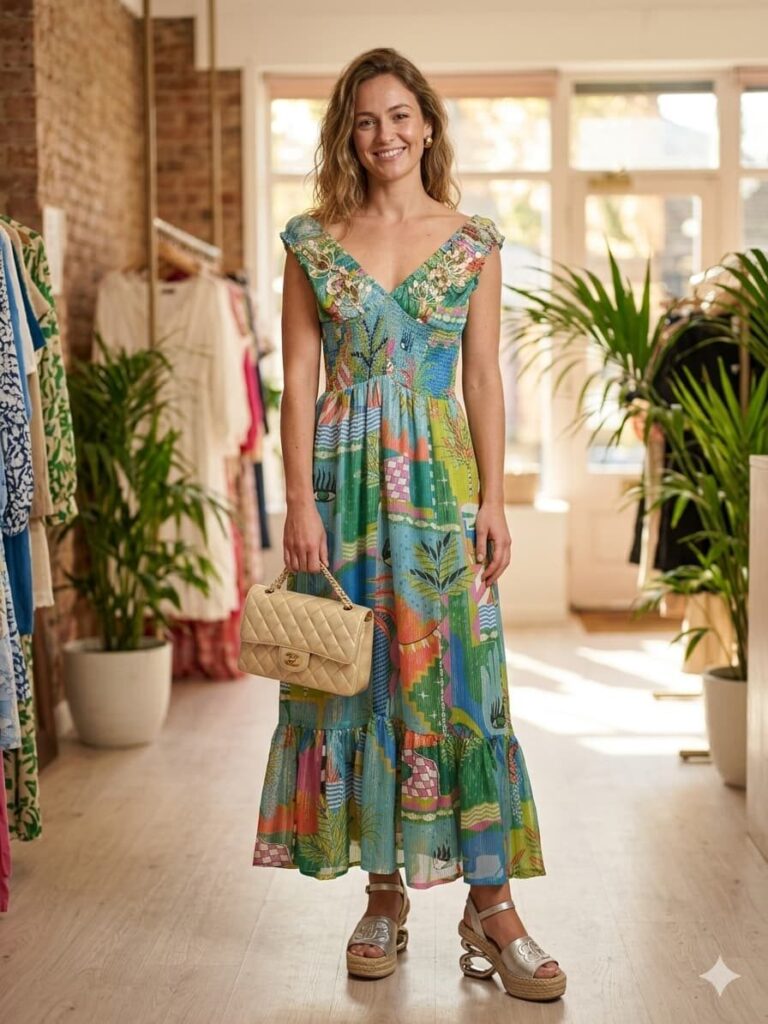 Vestido Positano Dulce detalle bordado de pedrería
