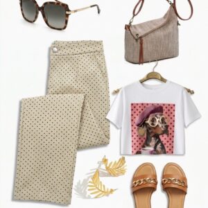 Pantalón Tobillero de Topos crema – Sólo talla S