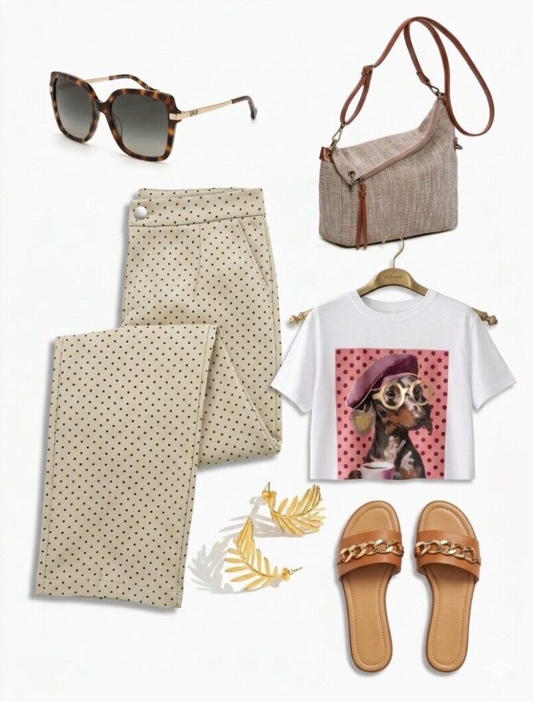 Pantalón Tobillero de Topos crema – Sólo talla S