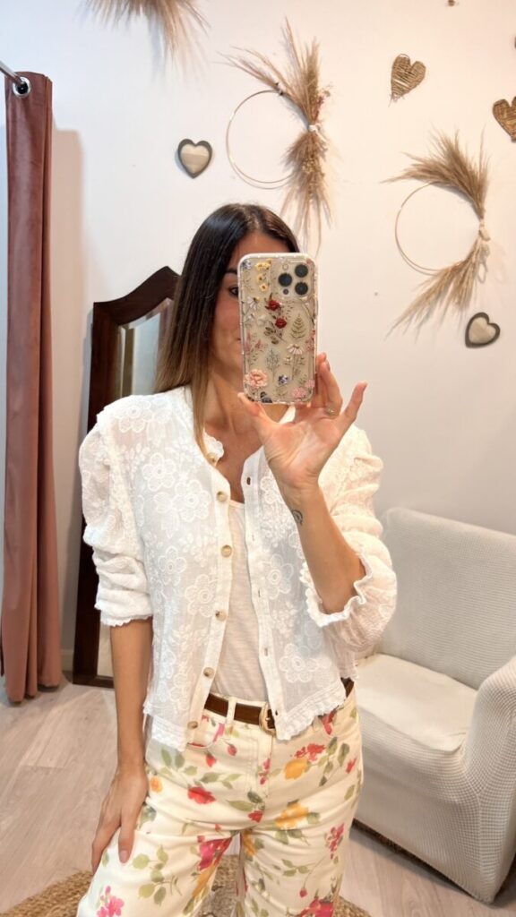 Chaqueta Encaje Floral Blanca
