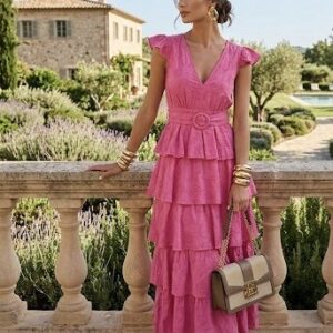 Vestido Bianca Volantes Fucsia
