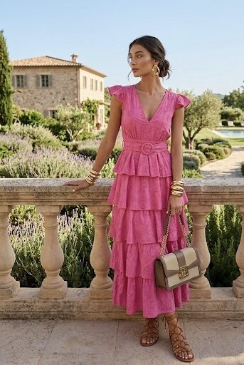 Vestido Bianca Volantes Fucsia