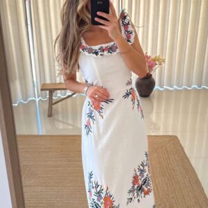 Vestido  bordado Jardín blanco