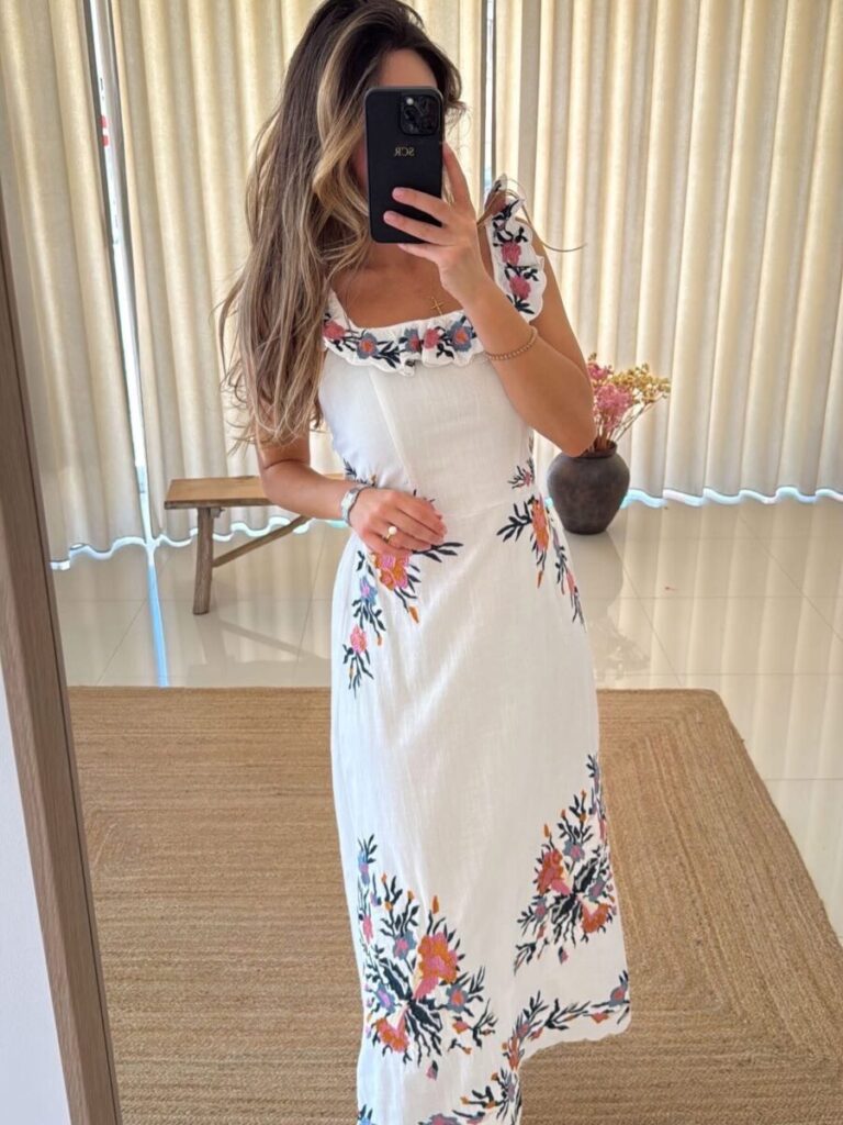 Vestido  bordado Jardín blanco