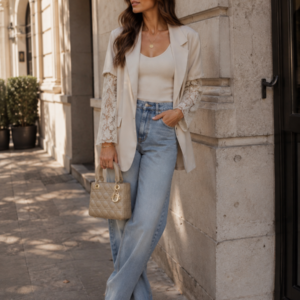 Blazer con Detalles de Encaje blanca