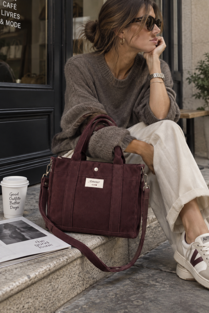 Bolso tote de pana Ciruela