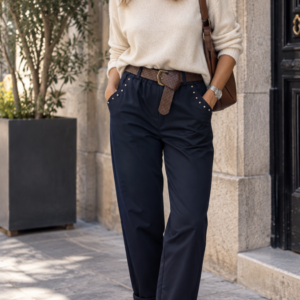 Pantalón con bolsillos tachonados marino