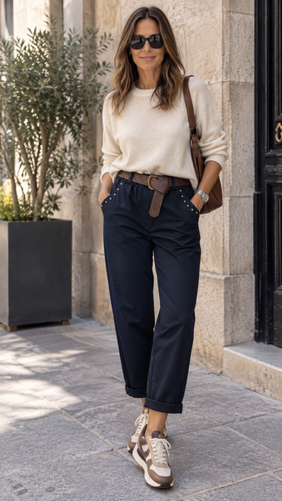 Pantalón con bolsillos tachonados marino